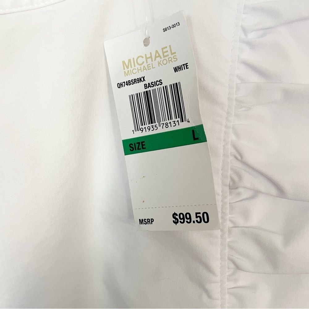 NWT Michael Kors Women’s Sleeveless Ruffle Poplin White Top Blouse Size Large - Picture 5 of 9